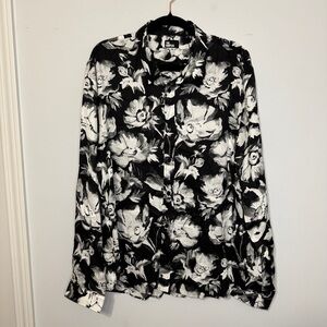 The Kooples Floral Button Up XXL Watercolor Garden Shirt Designer Black White